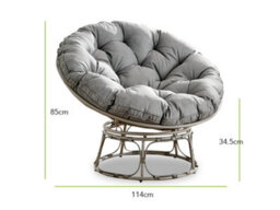 Furniturebox Uk Moon Grey Rattan Garden Papasan Chair In Textured Grey Rattan Weave And Thick Grey Cushion - Single Garden Chair - thumbnail 9