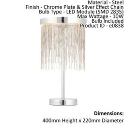 Table Lamp Chrome Plate & Silver Effect Chain 10W Led Module Bulb Included - thumbnail 2