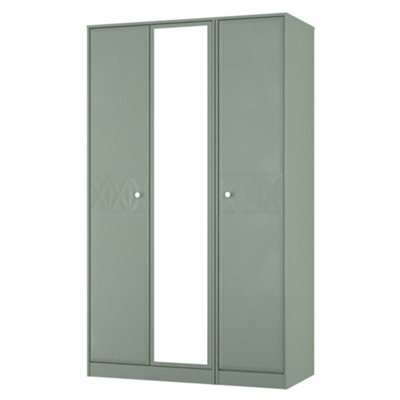 Genoa Ready Assembled Contemporary Matt Green Tall Triple Wardrobe With 1 Mirror Door (H)1960mm (W)1108mm (D)530mm - image 1