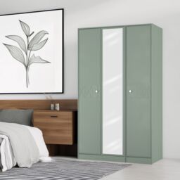 Genoa Ready Assembled Contemporary Matt Green Tall Triple Wardrobe With 1 Mirror Door (H)1960mm (W)1108mm (D)530mm - thumbnail 3