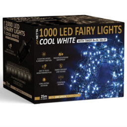NETTA 1000 Led Fairy String Lights 25M Indoor & Outdoor Christmas Tree Lights Green Cable - Cool White