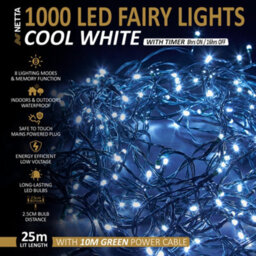 NETTA 1000 Led Fairy String Lights 25M Indoor & Outdoor Christmas Tree Lights Green Cable - Cool White - thumbnail 2