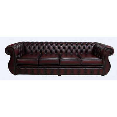 Chesterfield 4 Seater Antique Oxblood Real Leather Sofa Bespoke In Kimberley Style - image 1
