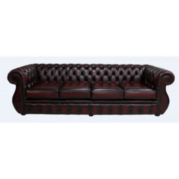 Chesterfield 4 Seater Antique Oxblood Real Leather Sofa Bespoke In Kimberley Style - thumbnail 1