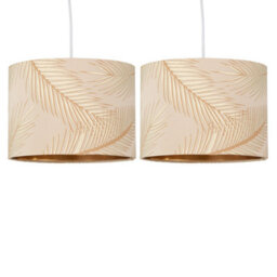 First Choice Lighting Set Of 2 Tropica - Champagne Gold Detail 25Cm Pendant Or Lamp Shades