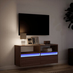 Berkfield Tv Wall Cabinet With Led Lights Brown Oak 100X31X45 Cm - thumbnail 5