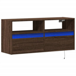 Berkfield Tv Wall Cabinet With Led Lights Brown Oak 100X31X45 Cm - thumbnail 3