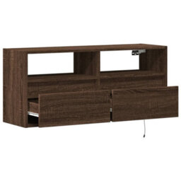 Berkfield Tv Wall Cabinet With Led Lights Brown Oak 100X31X45 Cm - thumbnail 9