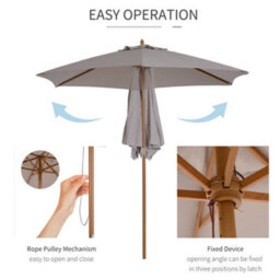 Outsunny 2.5M Wood Garden Parasol Sun Shade Patio Outdoor Wooden Umbrella Canopy - thumbnail 5