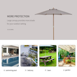 Outsunny 2.5M Wood Garden Parasol Sun Shade Patio Outdoor Wooden Umbrella Canopy - thumbnail 6