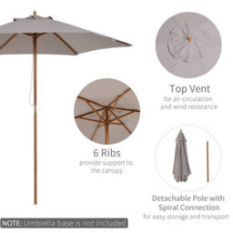 Outsunny 2.5M Wood Garden Parasol Sun Shade Patio Outdoor Wooden Umbrella Canopy - thumbnail 4