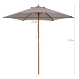 Outsunny 2.5M Wood Garden Parasol Sun Shade Patio Outdoor Wooden Umbrella Canopy - thumbnail 3