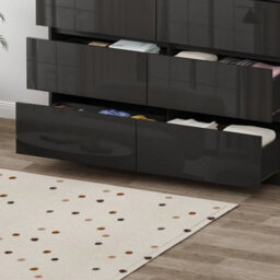 Black High Gloss Drawer W/6 Drawers Storage Cabinet Living Room No Handle - thumbnail 4