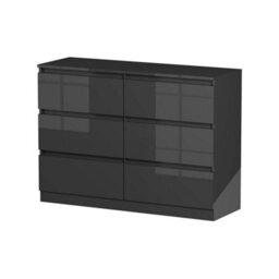 Black High Gloss Drawer W/6 Drawers Storage Cabinet Living Room No Handle - thumbnail 6