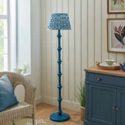 Luminosa Lighting Luminosa Carnaby Satin Marlin Blue Paint Floor Lamp With Marlin Blue Fabric Ripple Shade 35Cm B22 - thumbnail 3