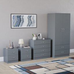 Lassic Vida Designs Riano 4 Piece Bedroom Set (2 Drawer Bedside Chest, 4 Drawer Chest, 2 Door 2 Drawer Wardrobe), Grey - thumbnail 6