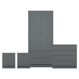 Lassic Vida Designs Riano 4 Piece Bedroom Set (2 Drawer Bedside Chest, 4 Drawer Chest, 2 Door 2 Drawer Wardrobe), Grey - thumbnail 8