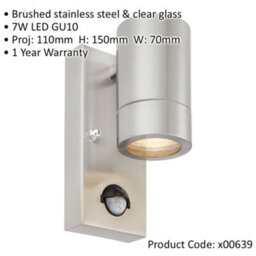 Outdoor Ip44 Wall Downlight With Pir Sensor - 7W Gu10 Led - Brushed Steel - thumbnail 2