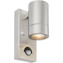 Outdoor Ip44 Wall Downlight With Pir Sensor - 7W Gu10 Led - Brushed Steel - thumbnail 1