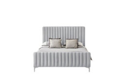 Amy Light Grey Velvet King Size 5Ft Lined Designed Headboard & Footboard Bed Frame With Silver Legs - thumbnail 3