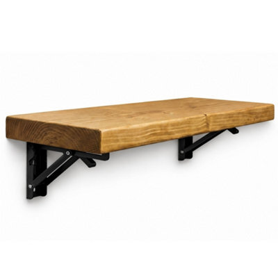 Mkgt Rustic Folding Wall Mounted Breakfast Bar Table - Solid Wood (Rustic Pine, 70 X 30Cm) - image 1