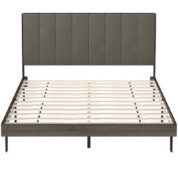 Gainoom Upholstered Grey Bed Frame Wooden Slats Support Mattress Foundation