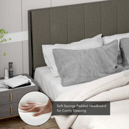 Gainoom Upholstered Grey Bed Frame Wooden Slats Support Mattress Foundation - thumbnail 7