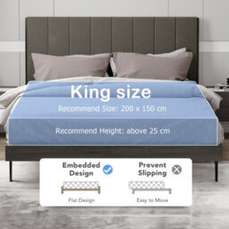 Gainoom Upholstered Grey Bed Frame Wooden Slats Support Mattress Foundation - thumbnail 8