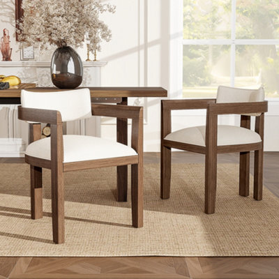 Linen Dining Chairs With Solid Wood Legs, Walnut Wood Colour, Set Of 2 - image 1