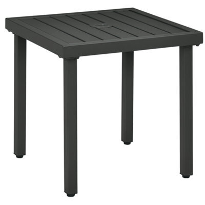 Patio End Table Garden Side Table With Umbrella Hole And Steel Frame Black - image 1