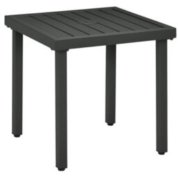 Patio End Table Garden Side Table With Umbrella Hole And Steel Frame Black - thumbnail 1
