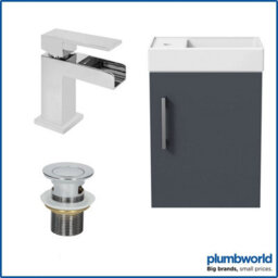 Affine 400mm Bathroom Basin Sink Vanity Unit Wall Hung Grey Waterfall Tap Free Waste - thumbnail 1