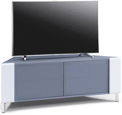 "Mda Designs Corvus Corner-Friendly Grey Beamthru Glass Doors With White Profiles Cabinet For Flat Screen Tvs Up To 50""" - image 1