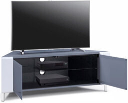 "Mda Designs Corvus Corner-Friendly Grey Beamthru Glass Doors With White Profiles Cabinet For Flat Screen Tvs Up To 50""" - thumbnail 4