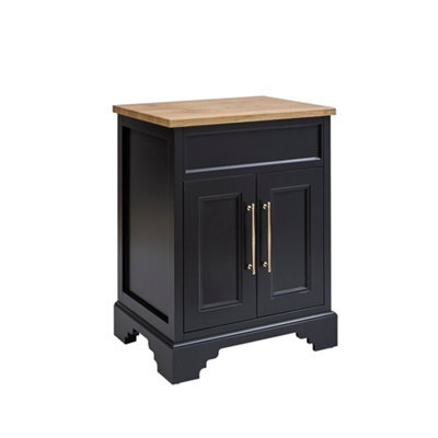 Homestylestore Black Grey And Oak 645mm Bathroom Vanity Unit And Brushed Brass T Bar Handles - image 1