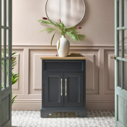 Homestylestore Black Grey And Oak 645mm Bathroom Vanity Unit And Brushed Brass T Bar Handles - thumbnail 3