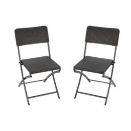 Living And Home 2Pcs Black Rattan Effect Outdoor Garden Folding Chairs Dining Chairs Set - thumbnail 2