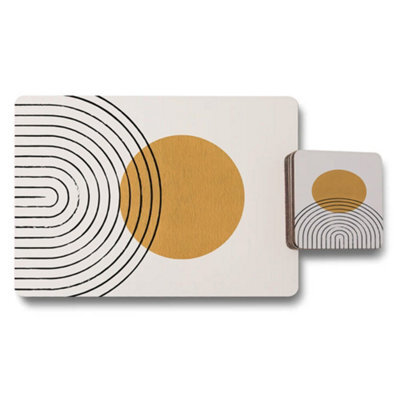 Benjamin Tate Design Designer Artwork Placemat Coaster Set Wood Base 12 Pieces Golden Circle Pattern Limited Edition - image 1