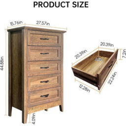 Retro Yellow 5 Drawers Dresser For Bedroom Wood Tall Chset Of Drawer Metal Handle Living Room - thumbnail 2