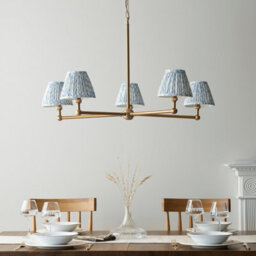 Loops Elegant 2 Pack Hanging Ceiling Pendant Lights In Brushed Aged Brass And Shell Bay Blue Fabric - thumbnail 3