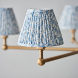 Loops Elegant 2 Pack Hanging Ceiling Pendant Lights In Brushed Aged Brass And Shell Bay Blue Fabric - thumbnail 4