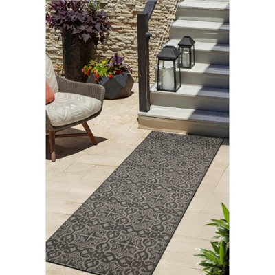 Melrose Eden Victorian Grey Indoor Outdoor Runner Area Rug 3mm Pile Height - 67/200Cm - image 1
