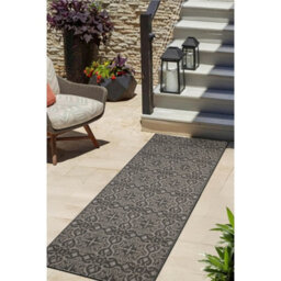 Melrose Eden Victorian Grey Indoor Outdoor Runner Area Rug 3mm Pile Height - 67/200Cm - thumbnail 1