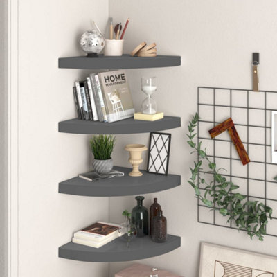 Vidaxl Floating Corner Shelves 4 Pcs High Gloss Grey 35X35X3.8 Cm Mdf - image 1