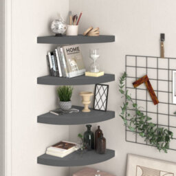Vidaxl Floating Corner Shelves 4 Pcs High Gloss Grey 35X35X3.8 Cm Mdf - thumbnail 1