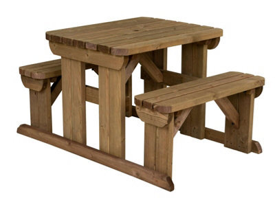 Arbor Garden Solutions Abies Wooden Picnic Bench And Table Set, Rounded Outdoor Dining Set (3Ft, Rustic Brown) - image 1