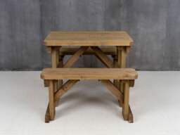 Arbor Garden Solutions Abies Wooden Picnic Bench And Table Set, Rounded Outdoor Dining Set (3Ft, Rustic Brown) - thumbnail 4