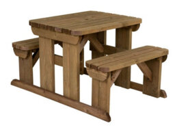 Arbor Garden Solutions Abies Wooden Picnic Bench And Table Set, Rounded Outdoor Dining Set (3Ft, Rustic Brown)