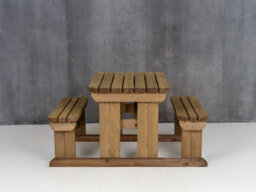 Arbor Garden Solutions Abies Wooden Picnic Bench And Table Set, Rounded Outdoor Dining Set (3Ft, Rustic Brown) - thumbnail 2