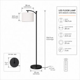 Led Floor Lamp With Remote Control - Black - thumbnail 3